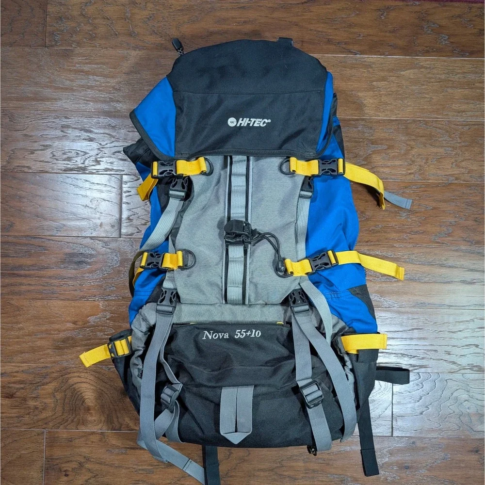 Hi-Tec Nova 55+10 Internal Frame Backpacking Rucksack Blue Grey‎ Adjustable Back